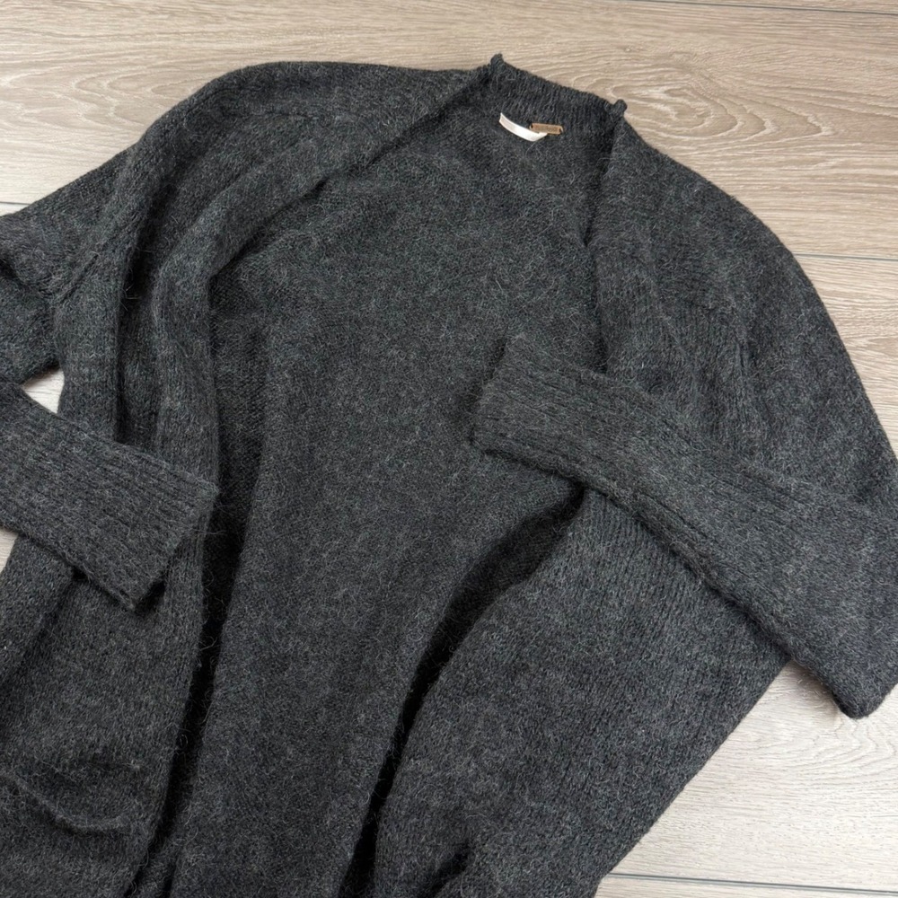 Free People Womens Long Cardigan Alpaca Wool Blend Open Front Charcoal Grey XS